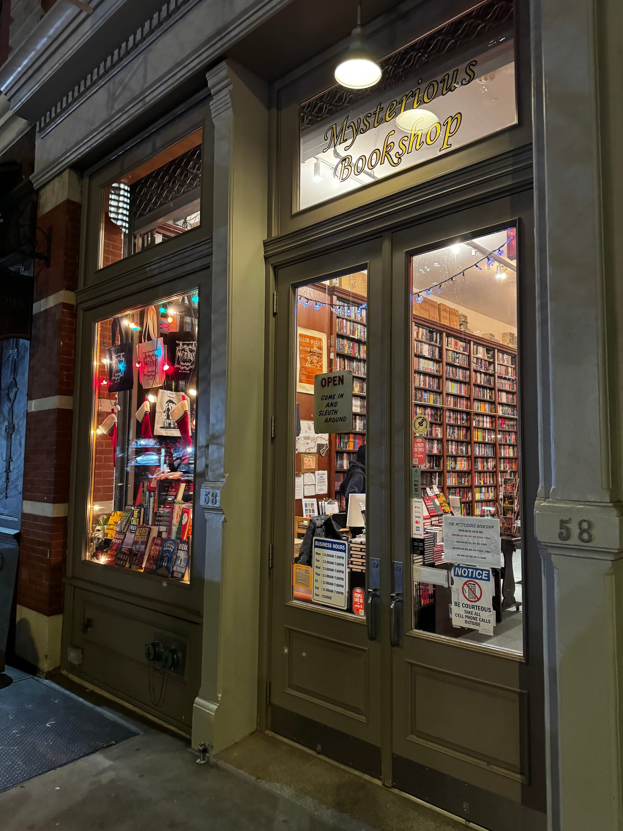 The outside of The Mysterious Bookshop in New York 