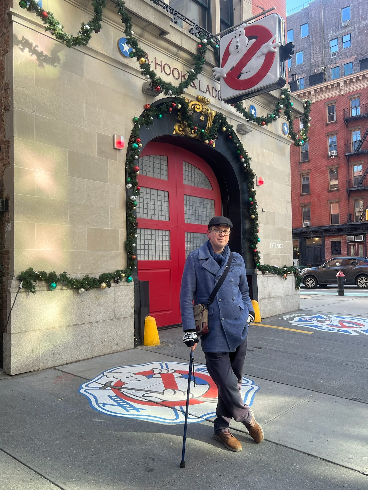 Cavan Scott outside the Ghostbusters Firehouse