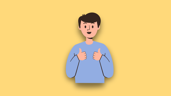 Cartoon of a man in a blue top giving a double thumbs up!